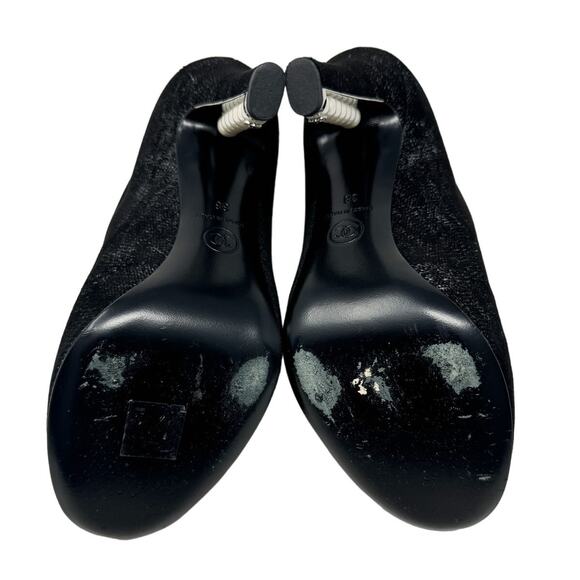 Chanel Pearl Heel CC logo Victorian Lace Up Ankle Boots black silver size 38 - Picture 6 of 14